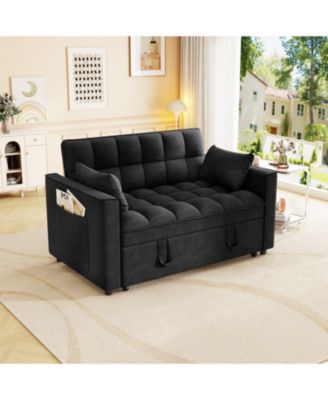 Velvet Sleeper Sofa Couch Pull Out Bed - Black