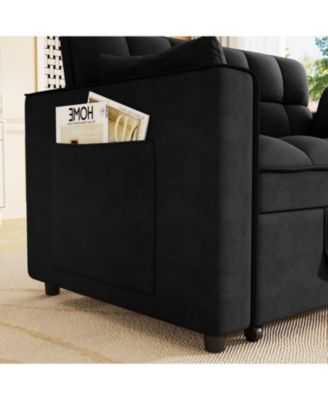 Velvet Sleeper Sofa Couch Pull Out Bed - Black