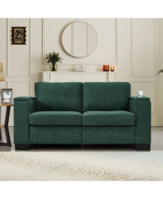  67.7" Modern Green Loveseat with Cup Holder & Storage