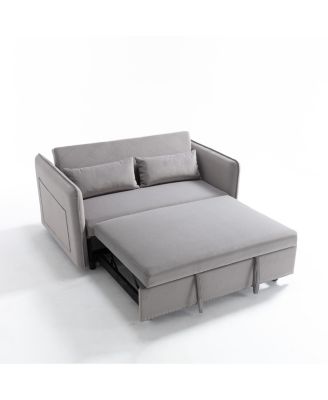 Streamdale 55" Velvet Futon Sofa Bed with Pillows & Side Pockets