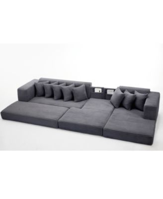 Oversize Cloud Couch, L-Shape Sleeper Sofa, 8 Pillows, Corduroy, Dark Gray (Right Facing