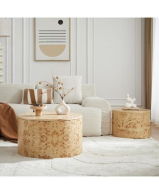 Burl Wood Nesting Coffee Table Set - 2-Piece Storage Tables