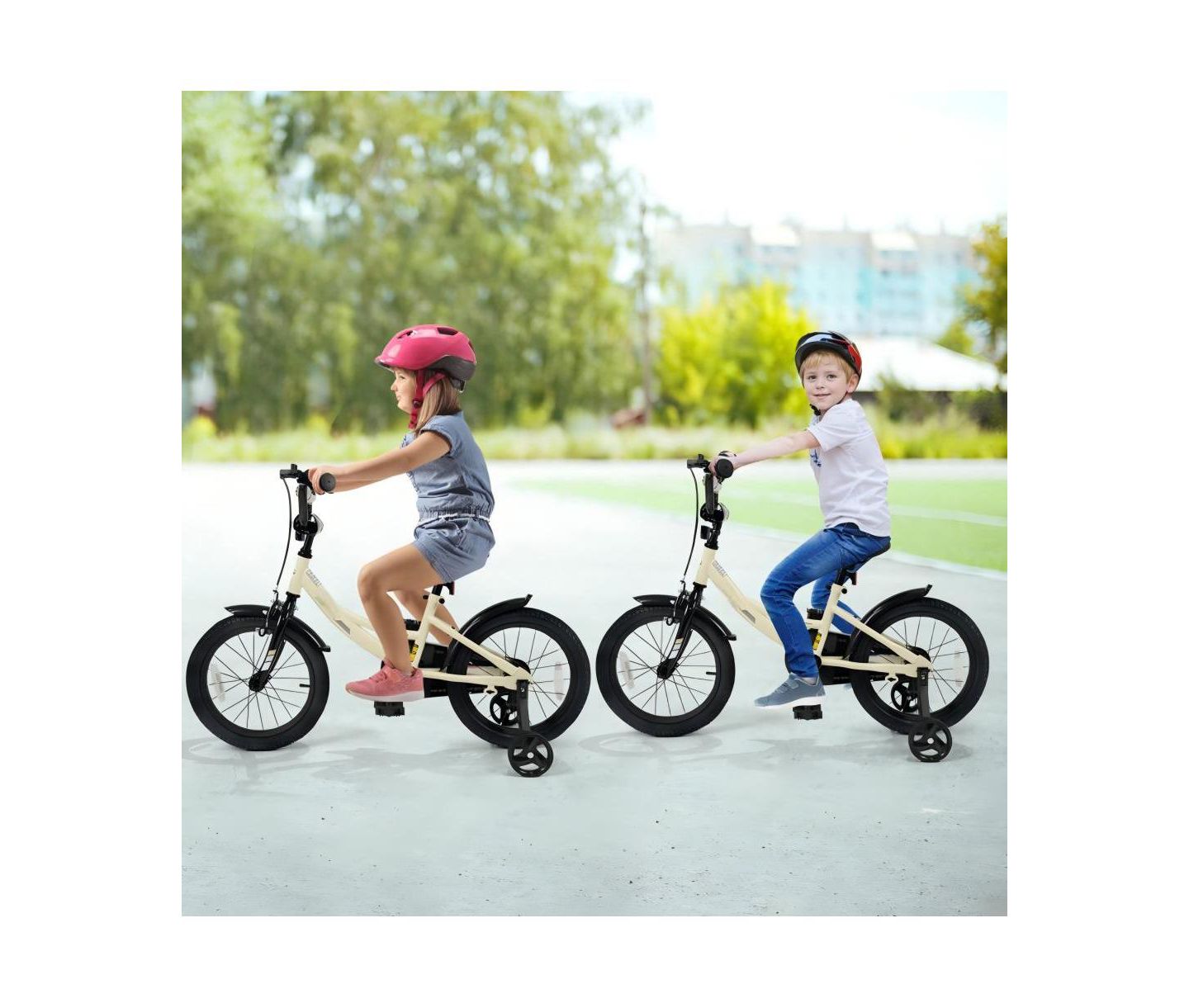 Детская игрушка HONGGE 16-Inch Kids Training Bike with Adjustable Seat, Dual Brake & Training Wheels, Ages 4+, цвет: Бежевый / Хаки — фото 4