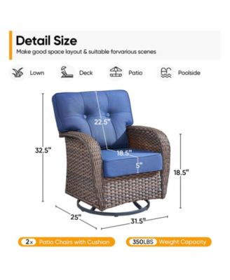 T-Frame Brown Wicker Outdoor Swivel Glider Chairs with Olefin 5 In. Thick Cushions 2-Pack）