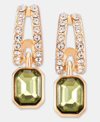 Emerald-Cut Stone Charm Pav&eacute; Huggie Hoop Earrings