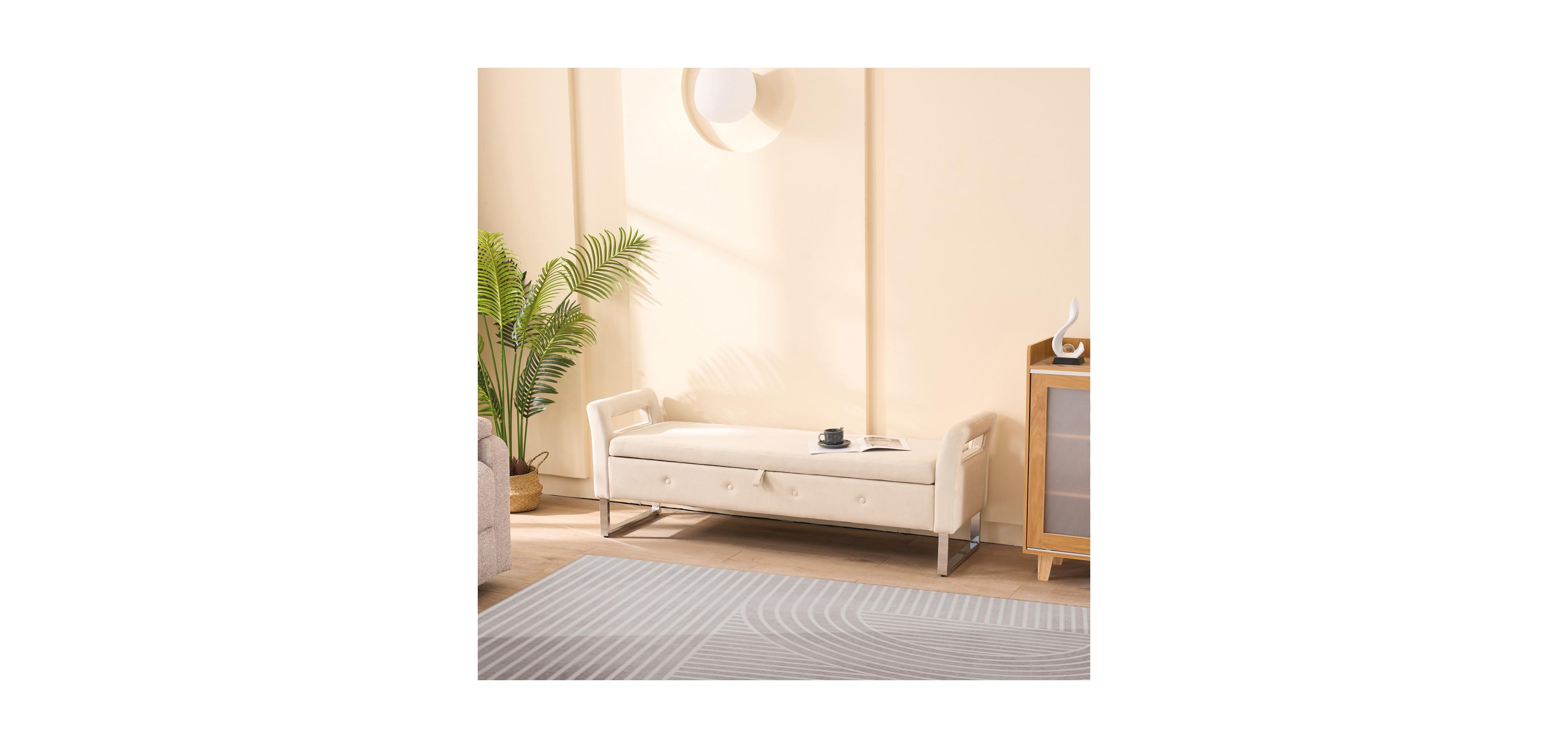 Streamdale Furniture Velvet Storage Bench with Armrests - 67.91" Wide