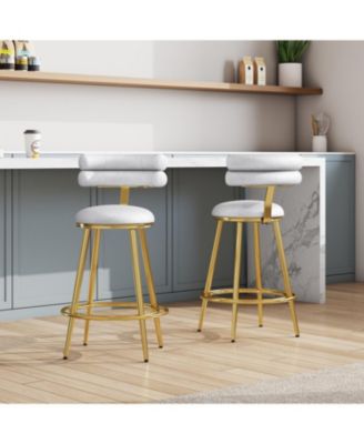 Modern Velvet Counter Stool Set, Light Gray with Iron Frame, 27.65