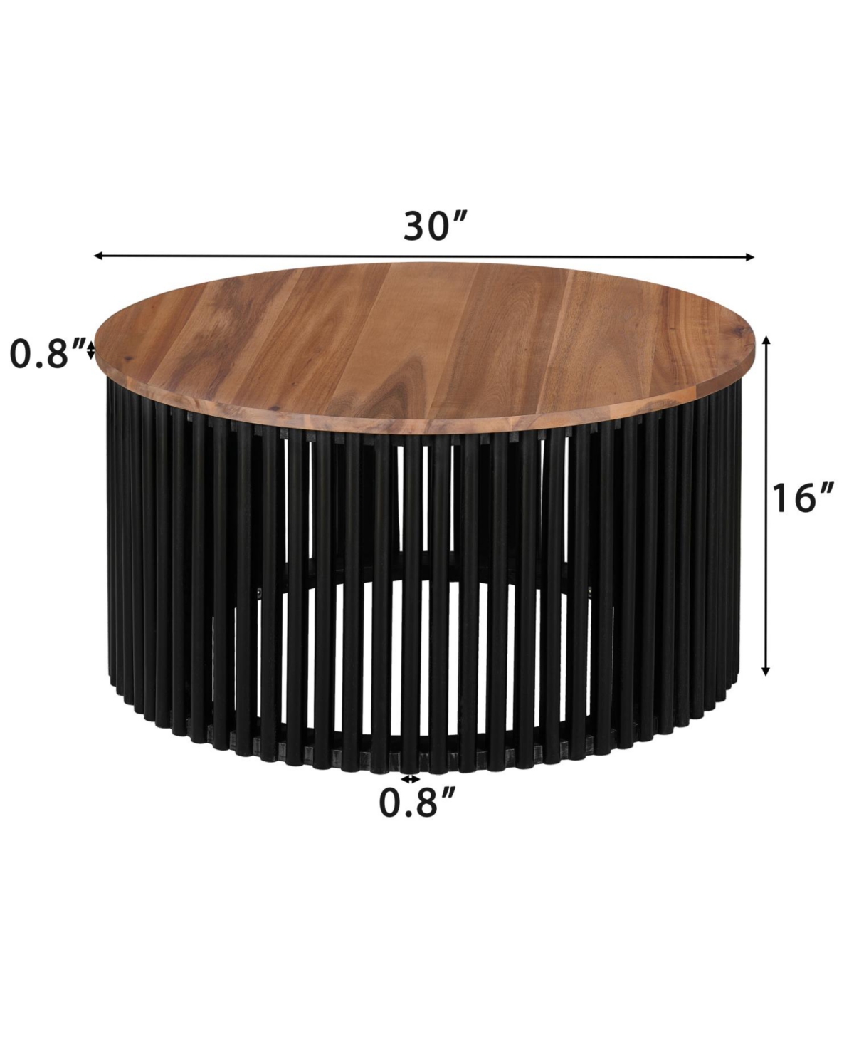 Streamdale Furniture Acacia Wood Coffee Table - 30" Round Easy Assembly