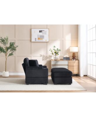 Corduroy Chaise Lounge Sofa with Ottoman & Storage