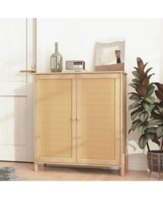Rattan Door Mid-Century Modern Storage Cabinet
