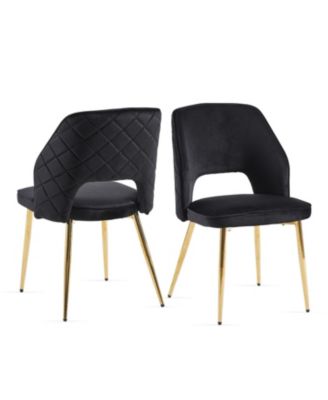 Black Velvet Dining Chairs, Metal Legs, Set of 2