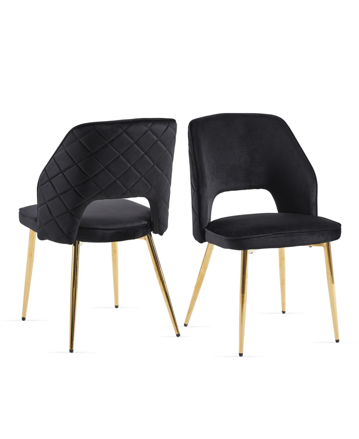 Streamdale Furniture Black Velvet Dining Chairs, Metal Legs, Set of 2