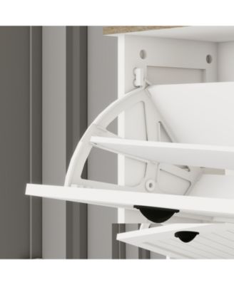 Shoe Storage Cabinet - 2 Drawers, 4 Flip Drawers - Antique White