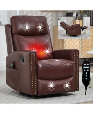 Wine Red Leather Heat Massage Rocker Recliner