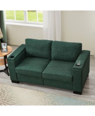 Green Fabric Sofa Set with Cup Holder & Storage