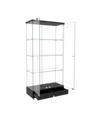 Black Glass Display Cabinet w/ Drawers & LED Lights