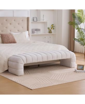 Streamdale 69.7" Modern Upholstered Bed Bench, Chenille Ottoman, Ivory