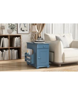 Vintage Flip Top End Table with USB & Drawer