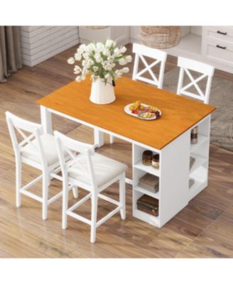 60" Farmhouse Counter Height Dining Set with Storage & Chairs, White