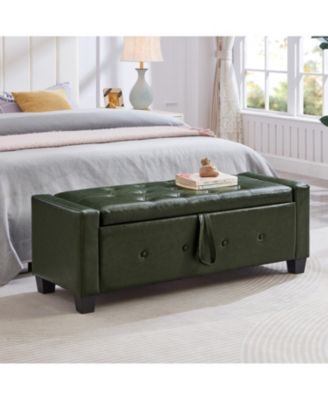 Streamdale 48" Storage Ottoman Bench - Tufted Faux Leather - Dark Green