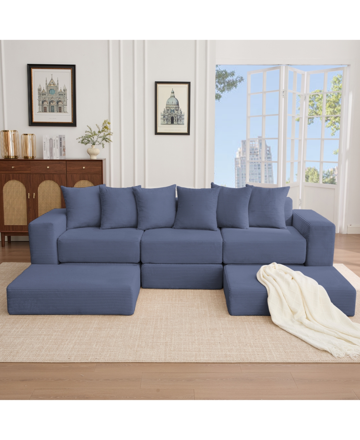 Streamdale Furniture Streamdale 10-in-1 Corduroy Convertible Sectional Sofa with Pillows