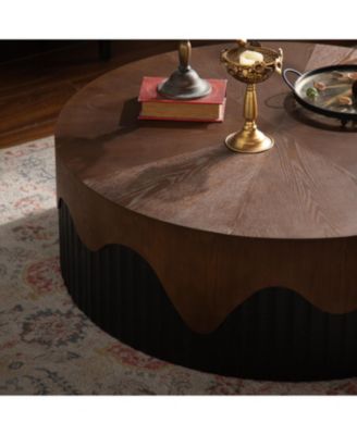39" Round Coffee Table - Handcrafted Relief Pedestal