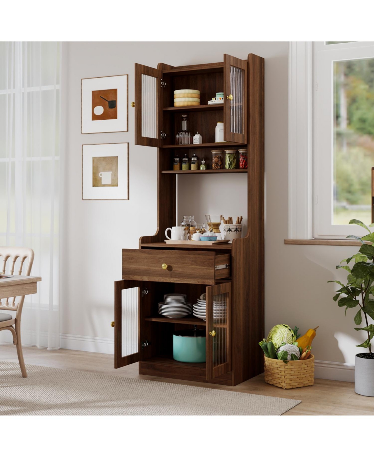 Streamdale Farmhouse Kitchen Hutch Buffet Cabinet with Microwave Stand