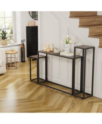 3-piece narrow hall table set industrial rural style brown/black