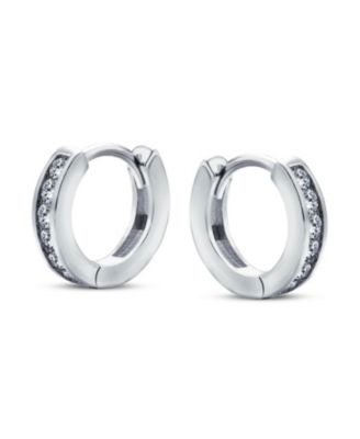 Delicate Tiny CZ Channel Set Huggie Cubic Zirconia Hoop Earrings Sterling Silver