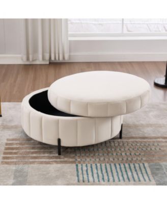 31.5" Beige Velvet Storage Ottoman with Reversible Lid