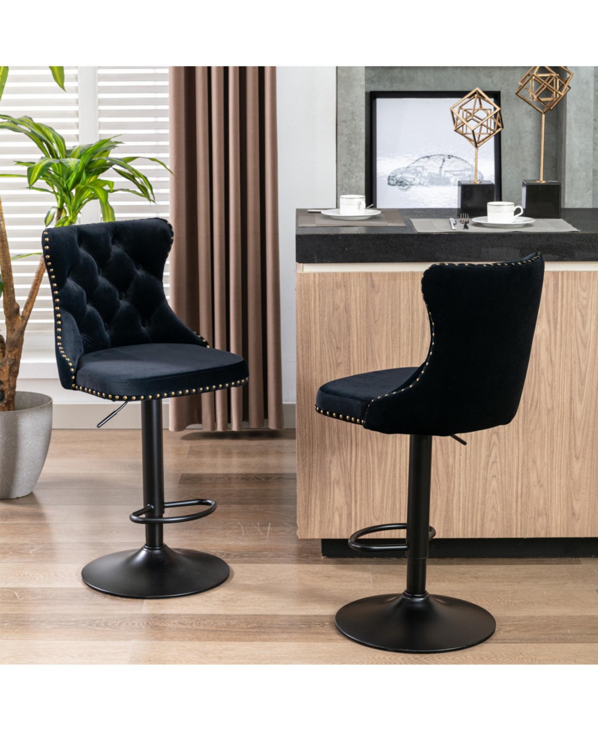 Streamdale Furniture Streamdale Velvet Swivel Barstools, Adjustable Height, Chrome Base Set of 2
