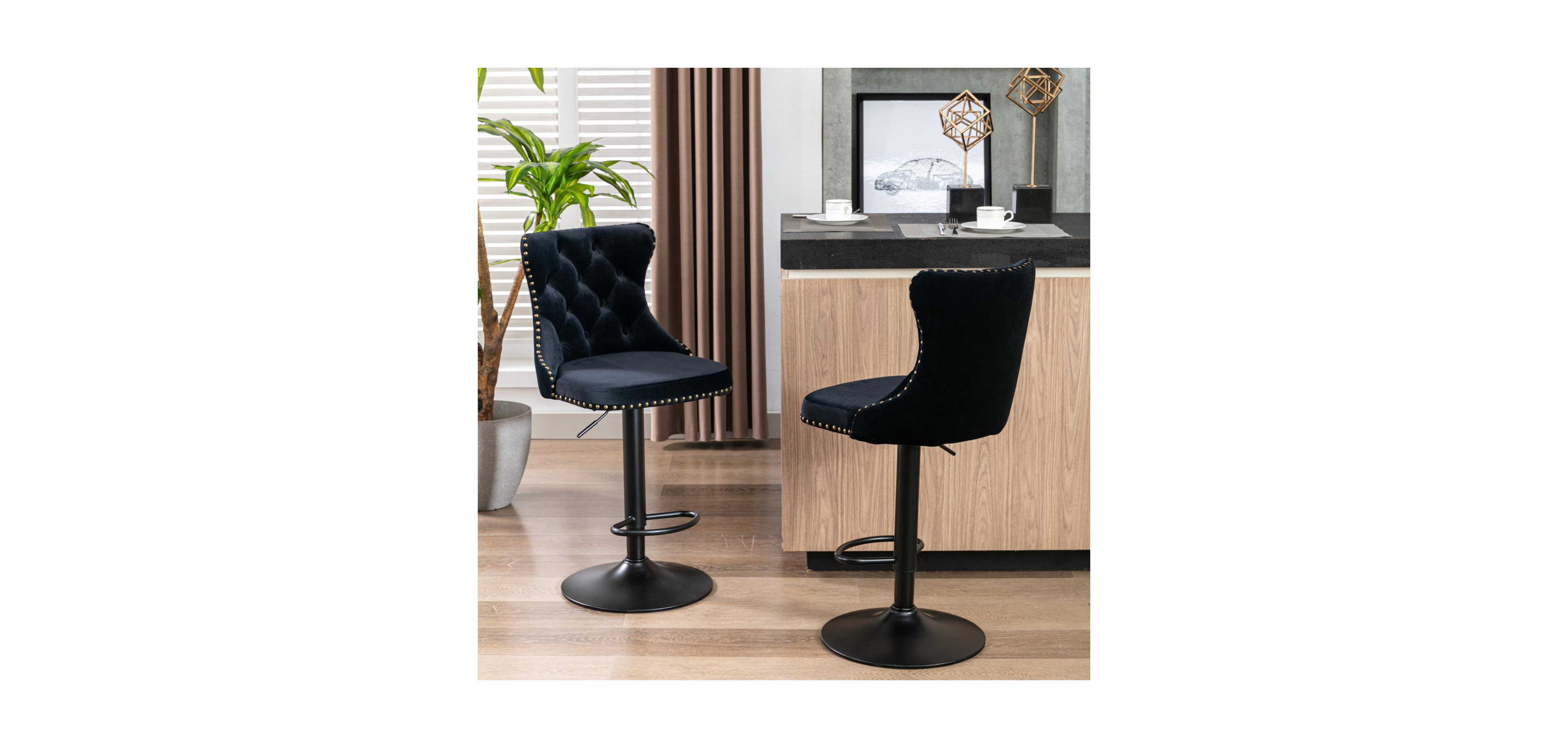 Streamdale Furniture Streamdale Velvet Swivel Barstools, Adjustable Height, Chrome Base Set of 2