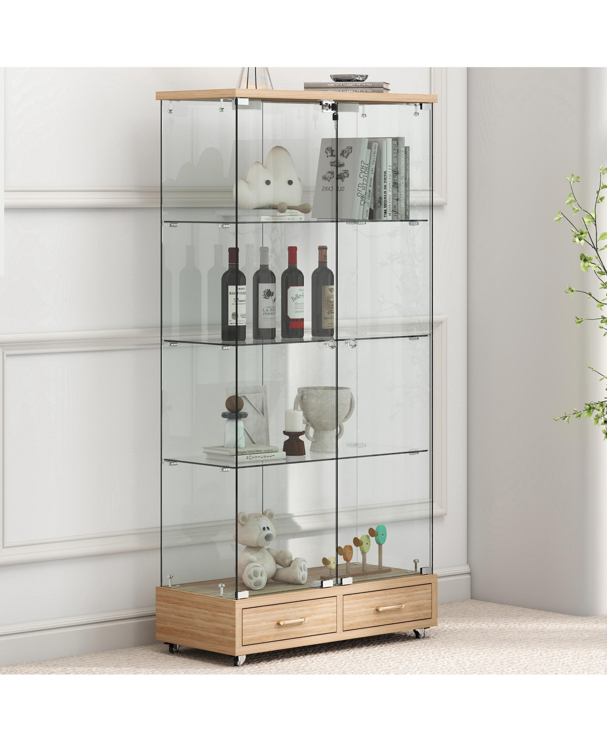 Streamdale Furniture Modern Glass Display Cabinet w/ Drawers & Led Lights