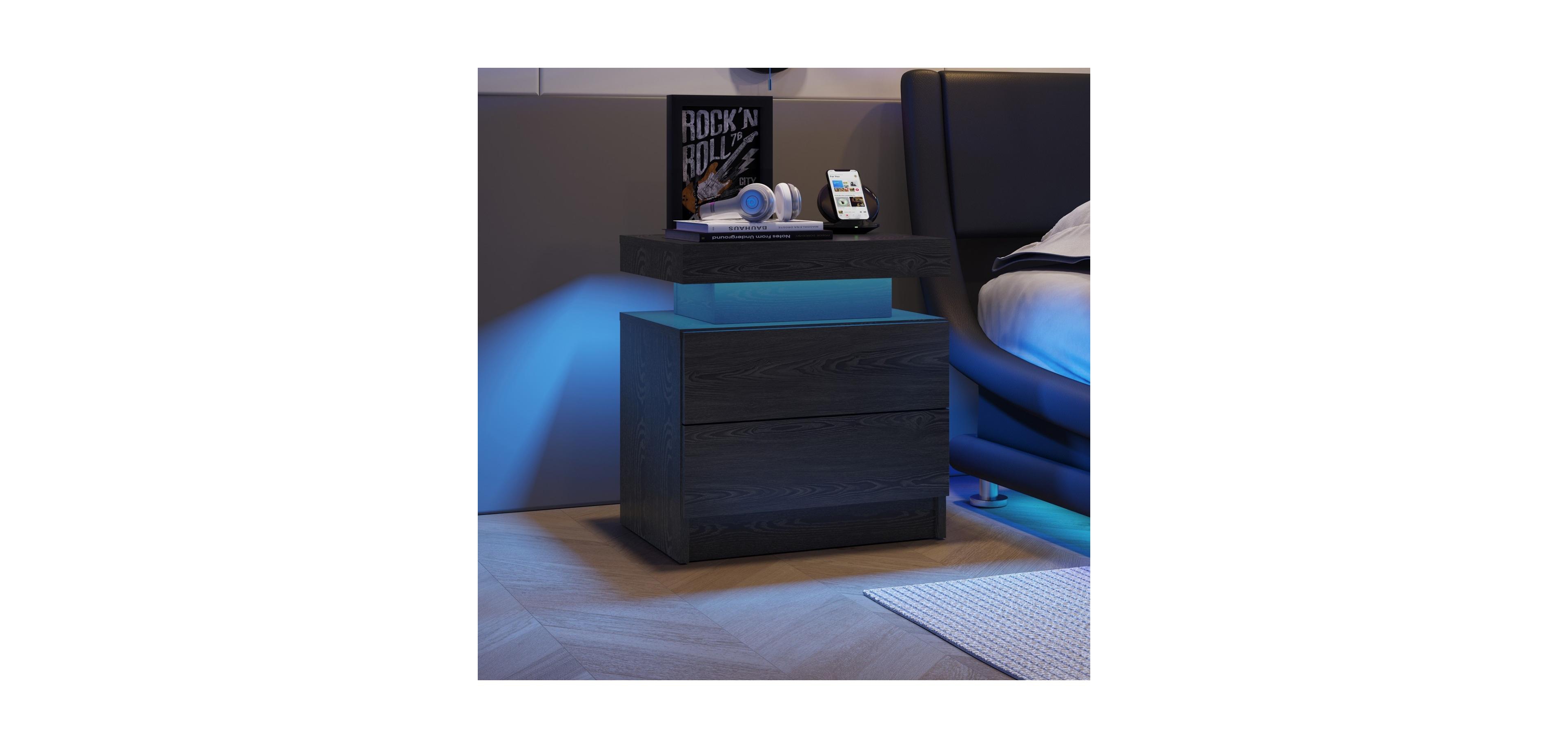 Streamdale Furniture Streamdale Led Nightstand Bedside Table with 2 Drawers