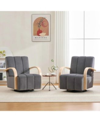 Streamdale 30.7" Swivel Accent Chair - Channel Tufted, Solid Wood Arms - Charcoal