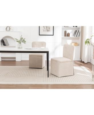  Linen Dining Chairs Modern Fabric Side Chairs Padded Seat Set of 2 (Beige)