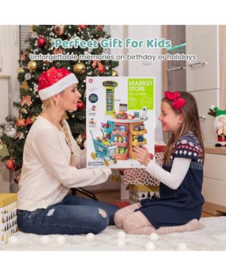 Kids Grocery Store Playset with Checkout Counter Shopping Cart and Pretend Food Accessories