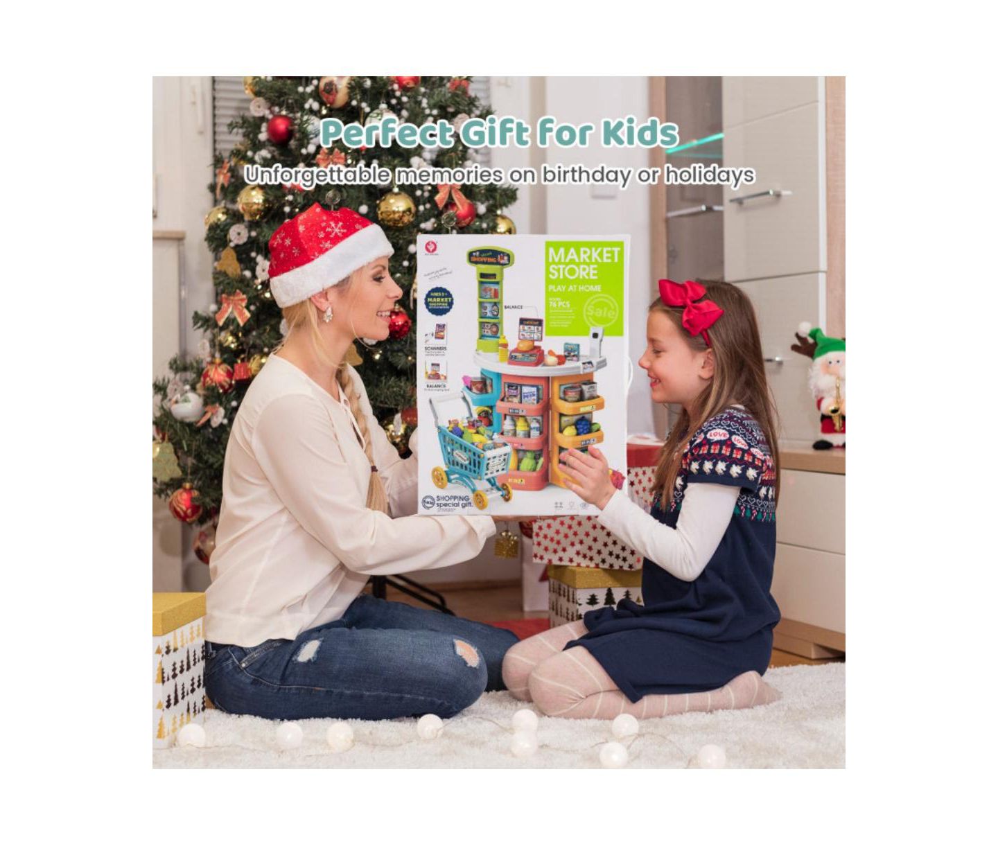 Детский игровой набор HONGGE Light-Up Scanner Grocery Store Playset with Shopping Cart, Ages 3+ — фото 3
