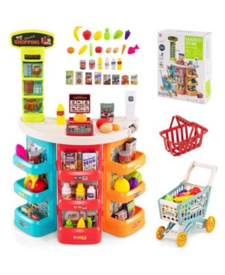 Kids Grocery Store Playset with Checkout Counter Shopping Cart and Pretend Food Accessories