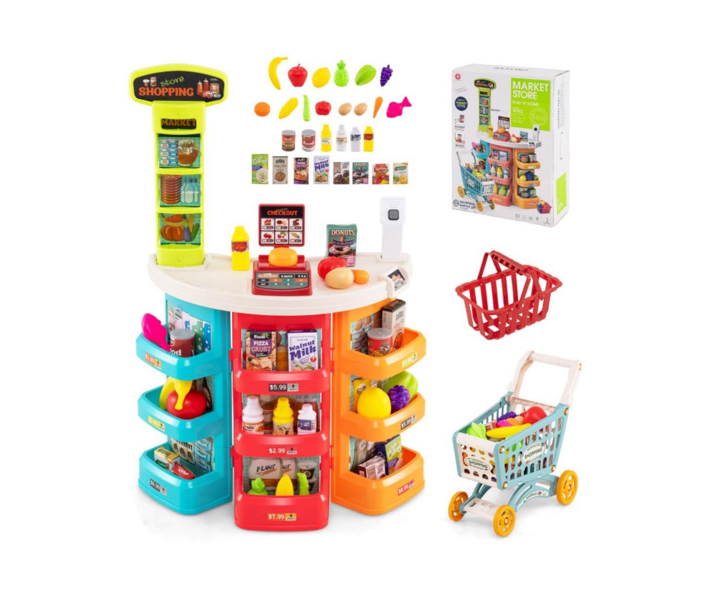 Детский игровой набор HONGGE Light-Up Scanner Grocery Store Playset with Shopping Cart, Ages 3+ — фото 1
