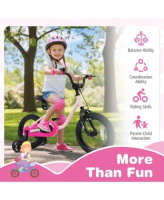 Kids Training Bike with Adjustable Seat Dual Brakes Rubber Tires and Removable Wheels