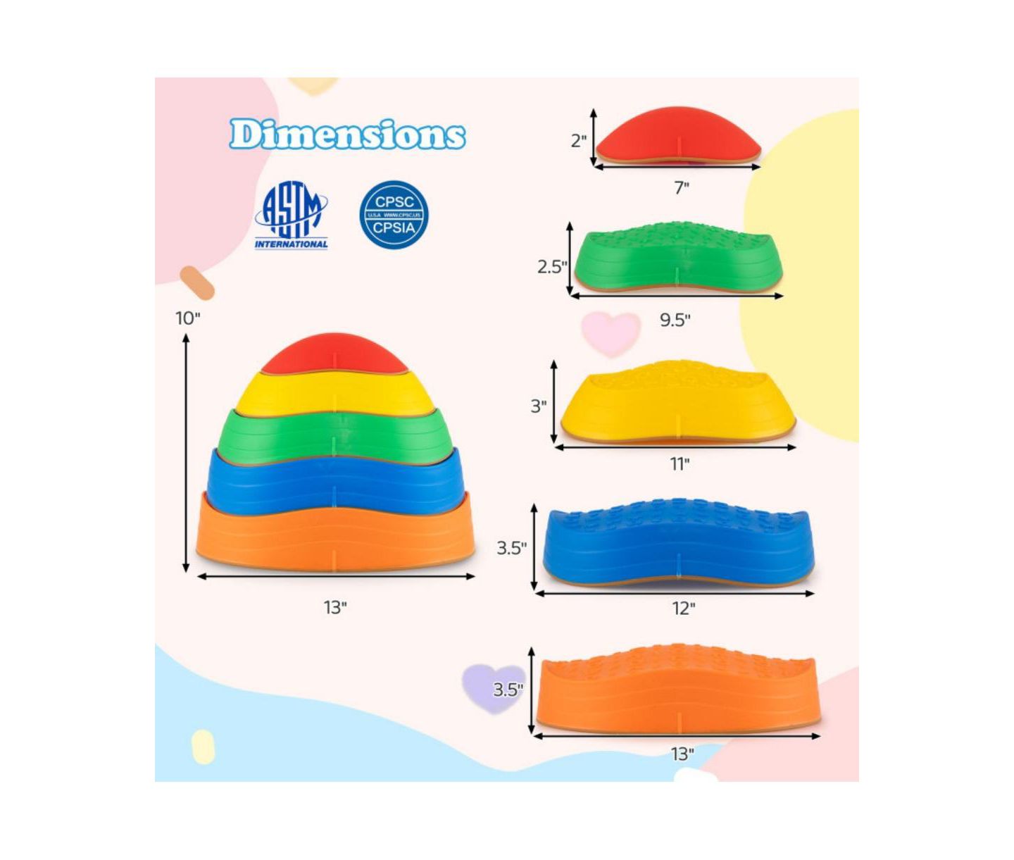 Детские игрушки HONGGE Balance Stepping Stones Non-Slip Rubber Bases Stackable 5-Piece Set, Ages 3-8, цвет: Разноцветный — фото 10