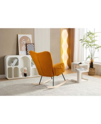 Teddy Fabric Rocking Chair With Adjustable Footrest,Caramel