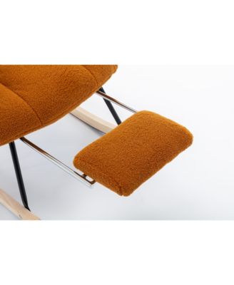 Teddy Fabric Rocking Chair With Adjustable Footrest,Caramel