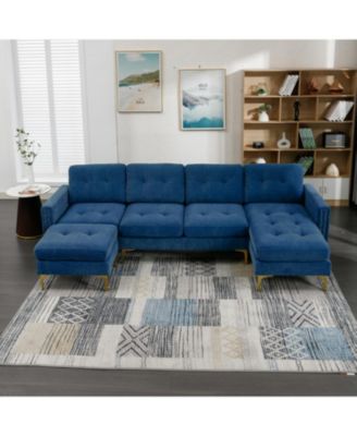 L-Shape Convertible Sectional Sofa with Ottoman