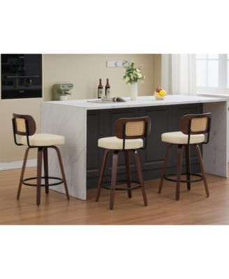 Rattan Counter Height Swivel Bar Stools (Set of 3)