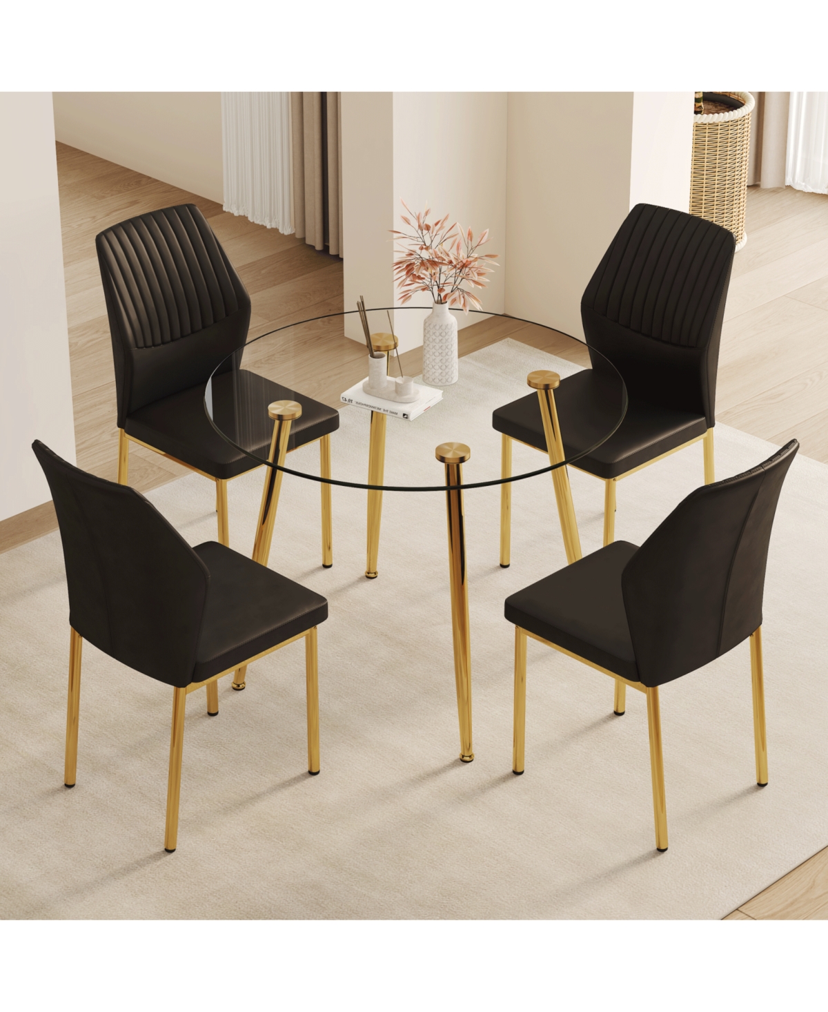 Streamdale Furniture 39.7" Glass Dining Table & 4 Pu Chairs - Gold Legs