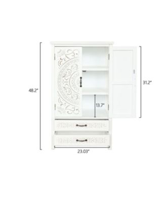 27" White Tower Cabinet - Rustic Wood Sideboard