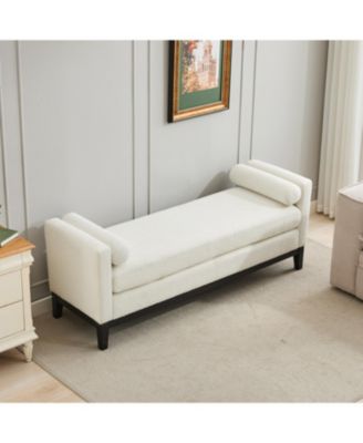 Elegant Ivory Boucle Upholstered Bench with Bolsters