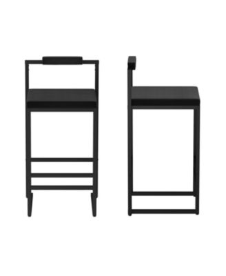 Velvet Bar Stools Set of 2 - Counter Height Kitchen Chairs (Black